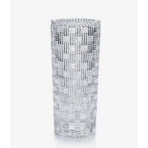 Tiffany & Co Crystal Vase 8" Cylinder Basket Weave Signed /Heavy Made in Germany